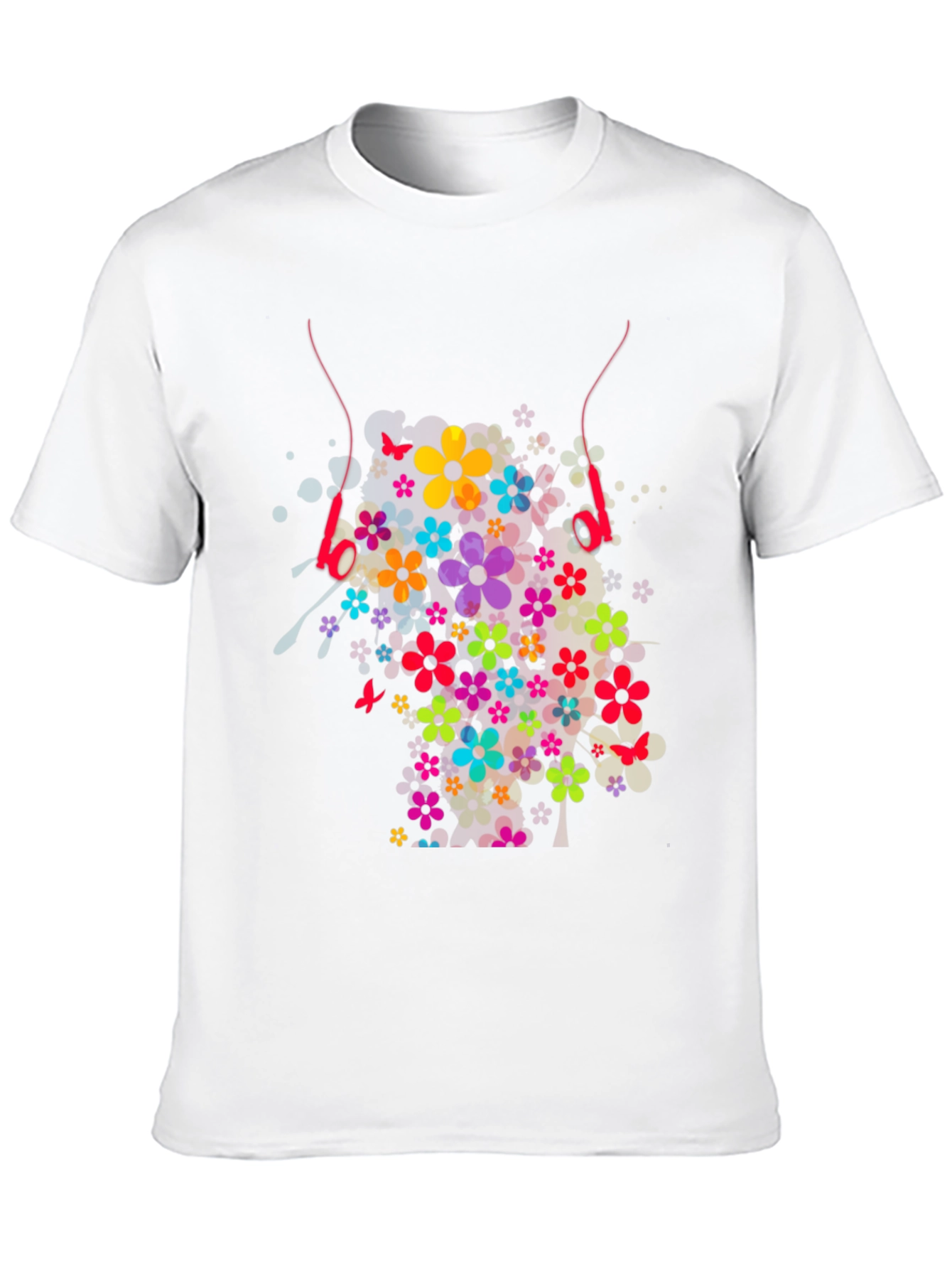 Floral Headphones Graphic T-Shirt - Stylish Design