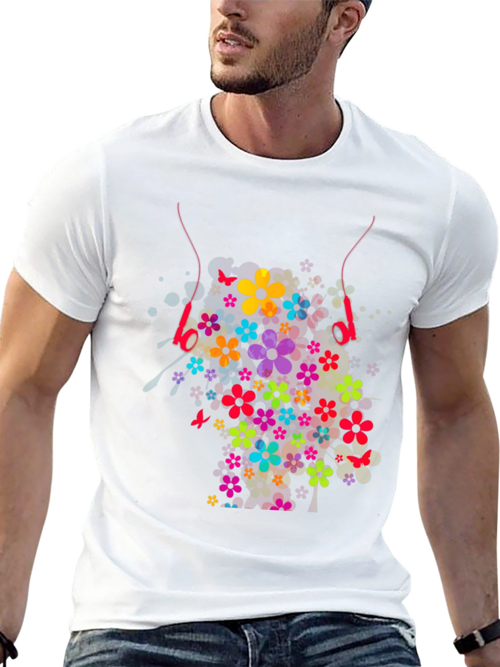 Floral Headphones Graphic T-Shirt - Stylish Design