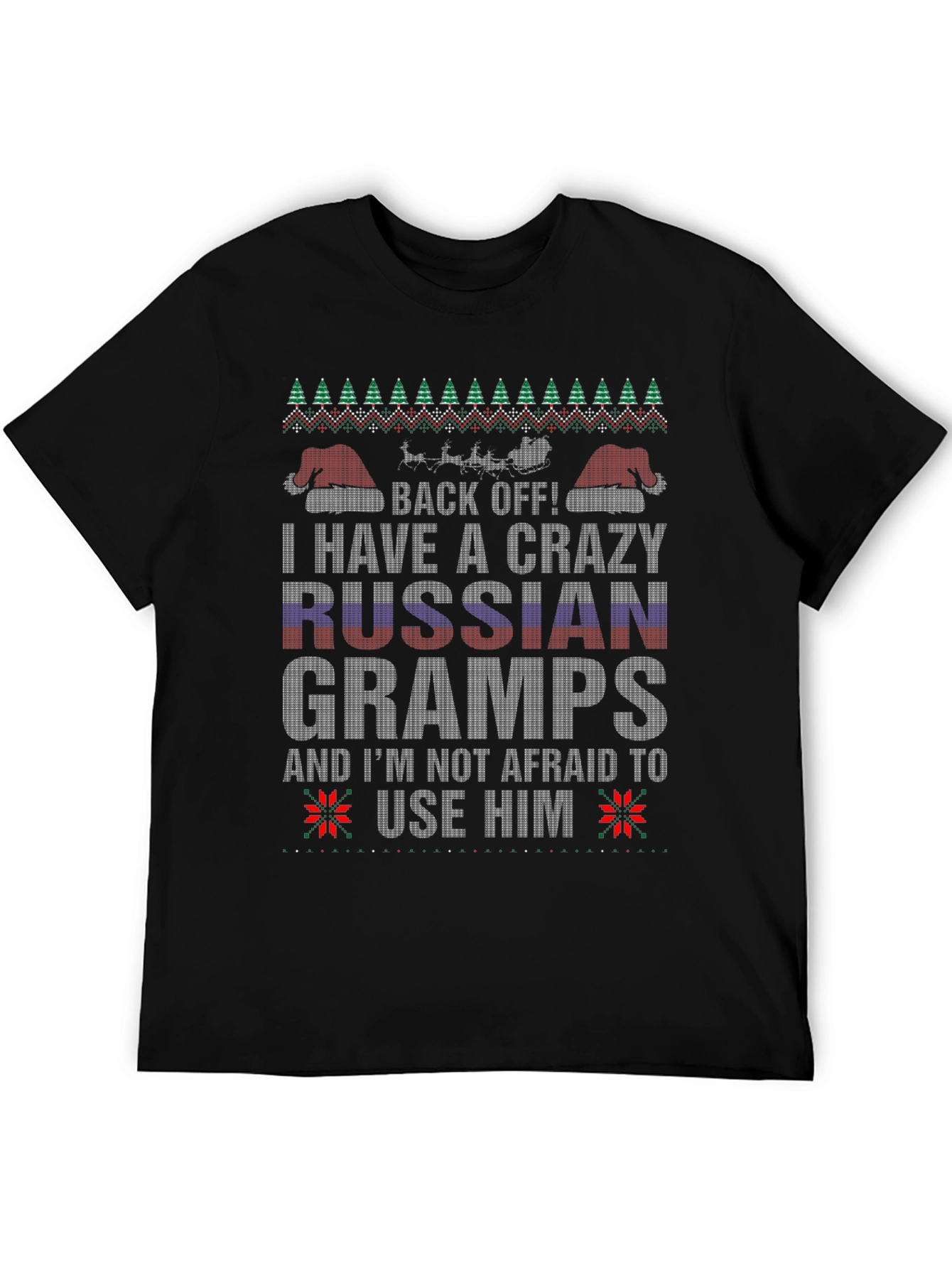 Crazy Russian Gramps T-Shirt - Funny Ugly Christmas Sweater Style