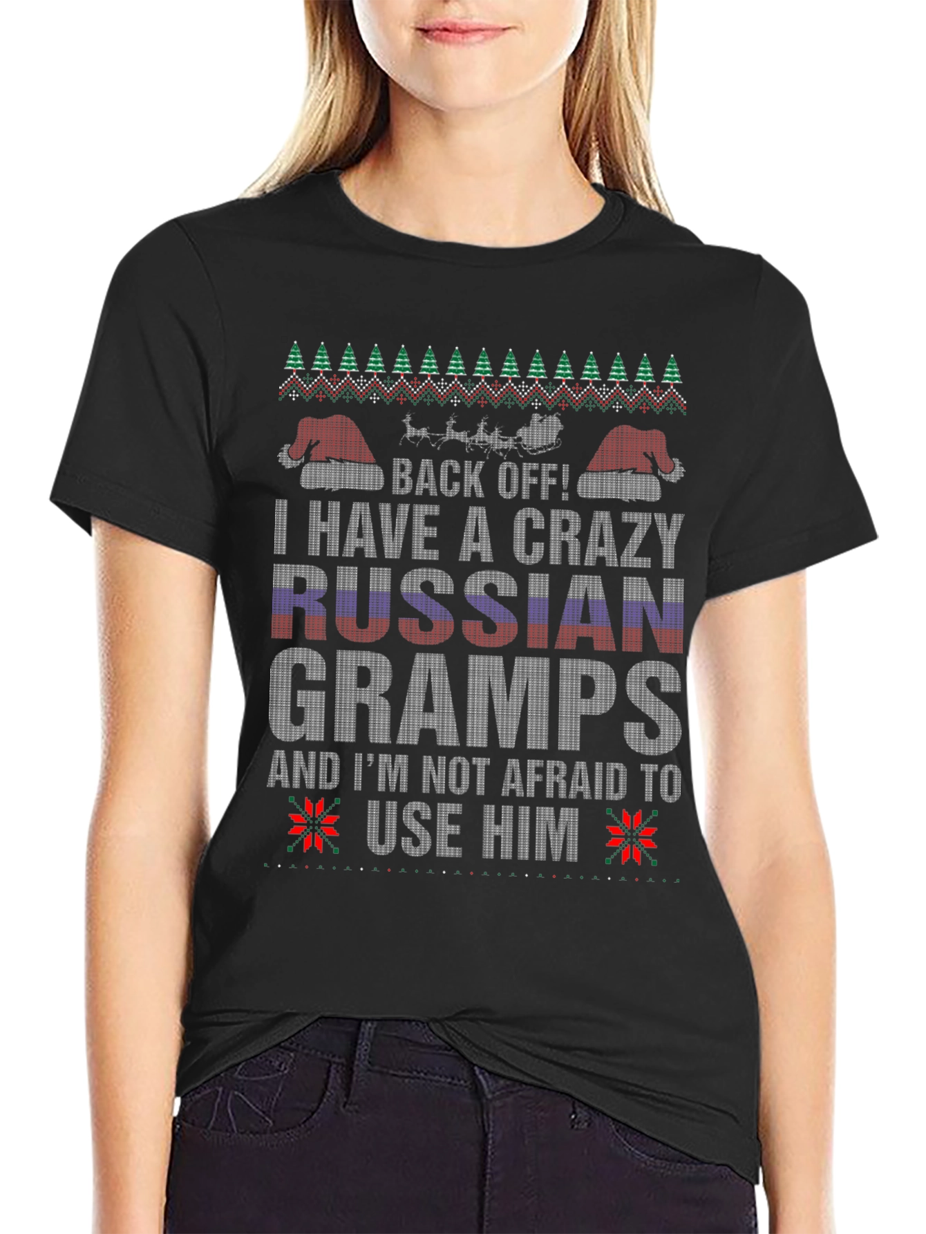 Crazy Russian Gramps T-Shirt - Funny Ugly Christmas Sweater Style