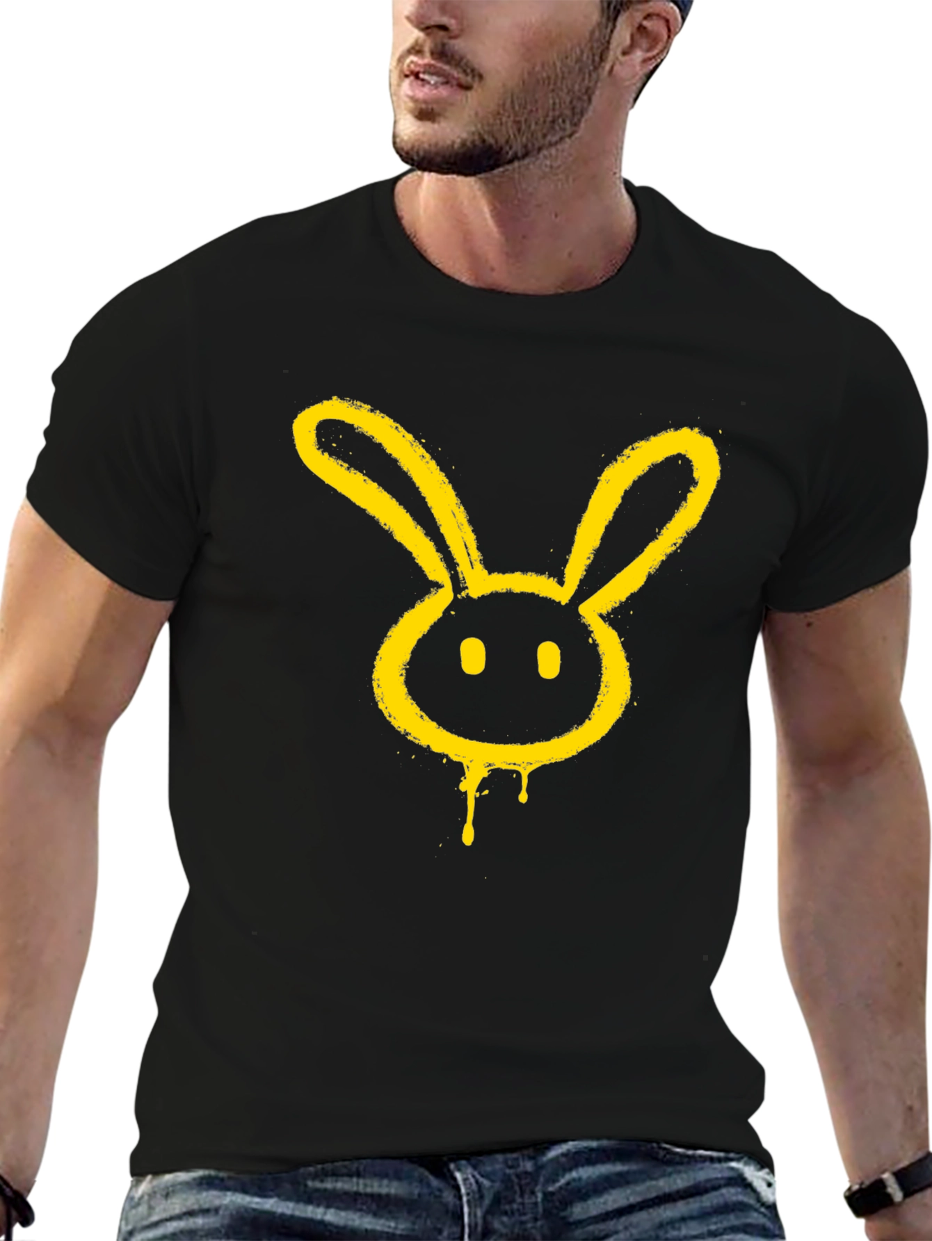 Graphic Tee - Yellow Bunny Head on Black