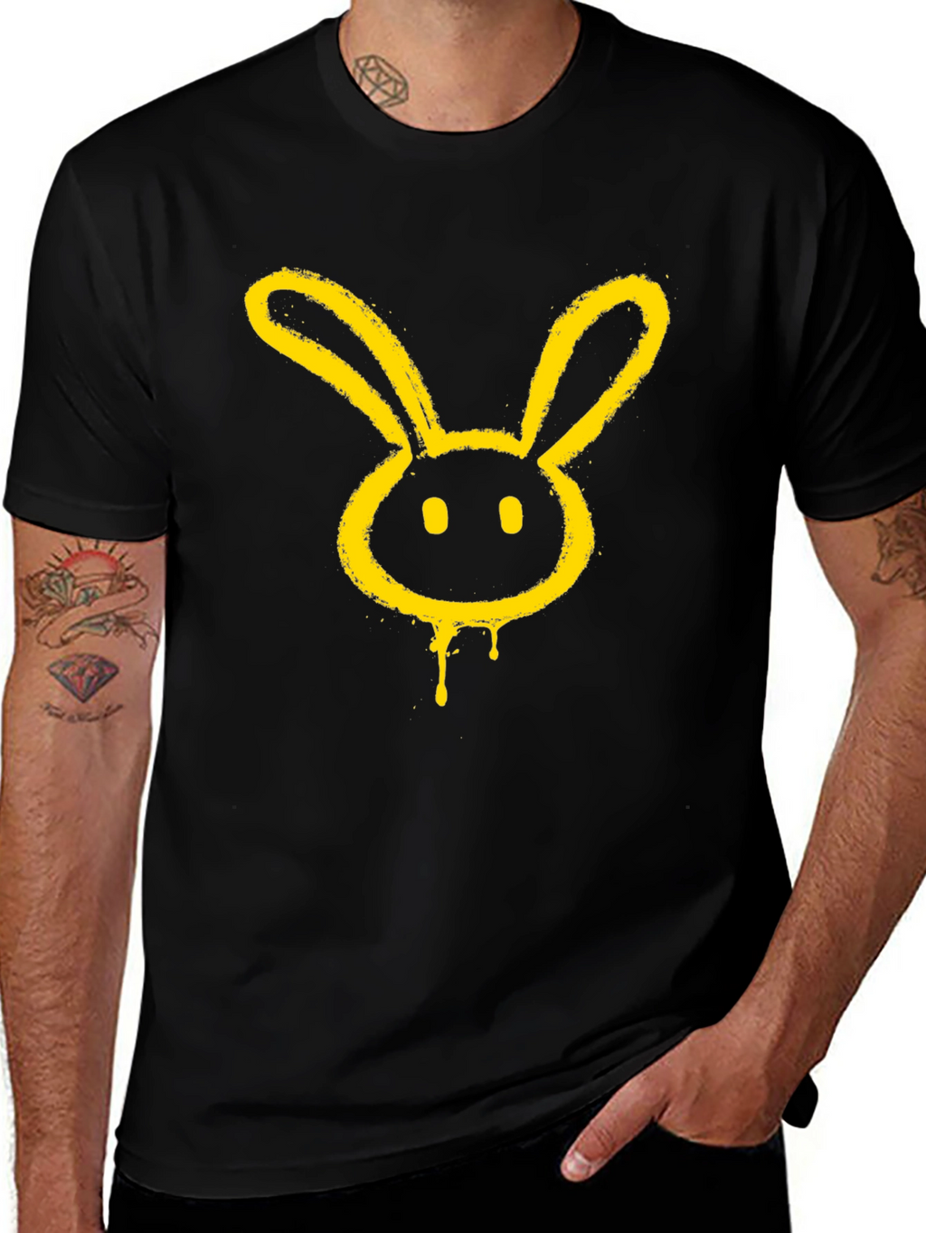 Graphic Tee - Yellow Bunny Head on Black