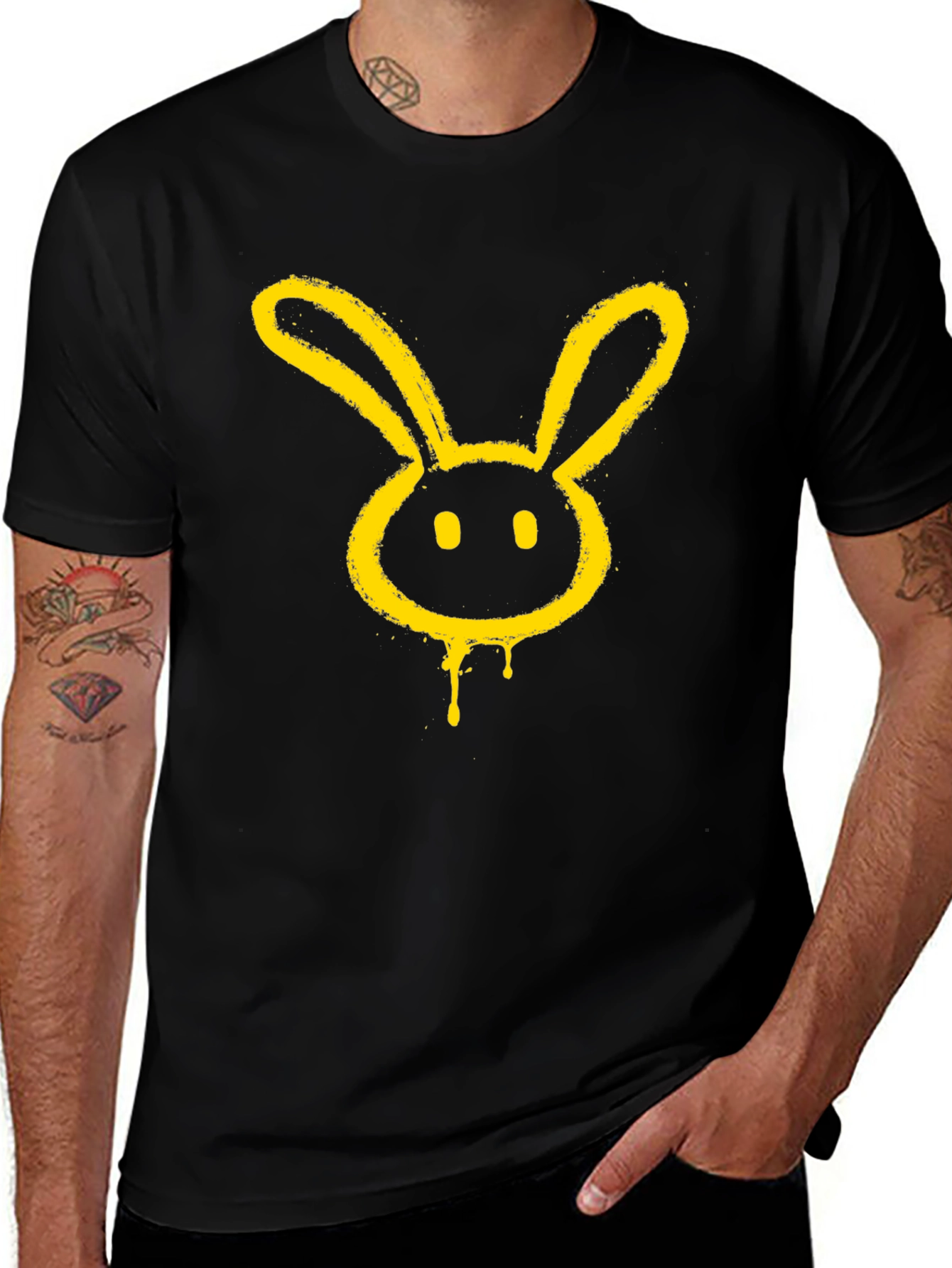 Graphic Tee - Yellow Bunny Head on Black