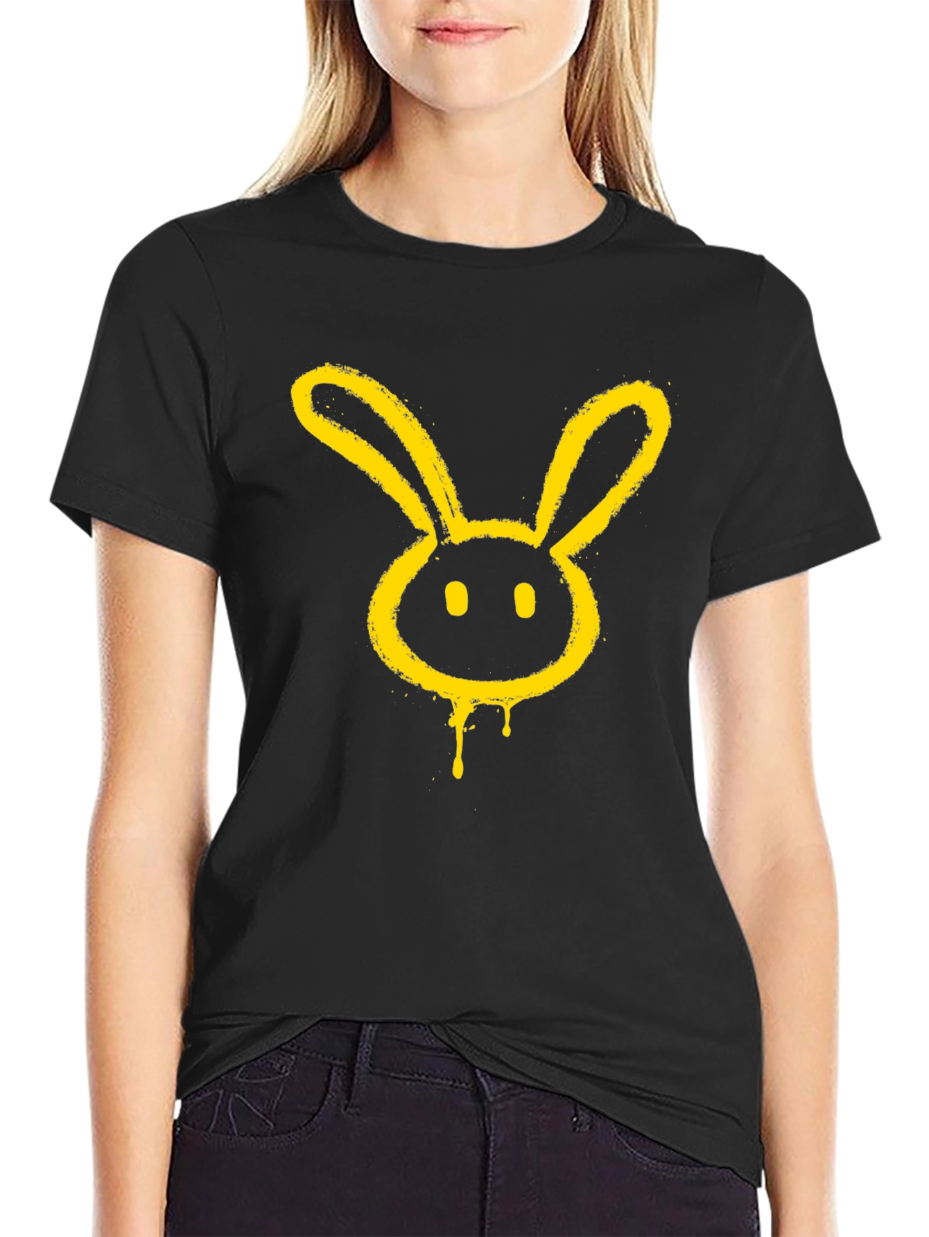 Graphic Tee - Yellow Bunny Head on Black