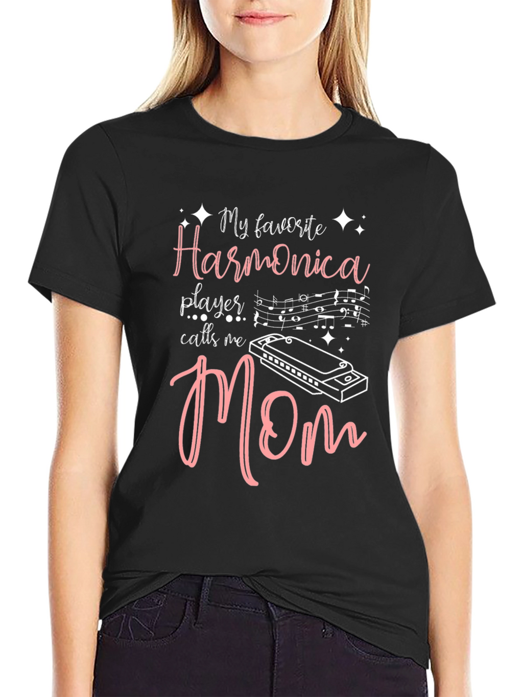 Harmonica Player Mom Black T-Shirt - Music Lover Gift