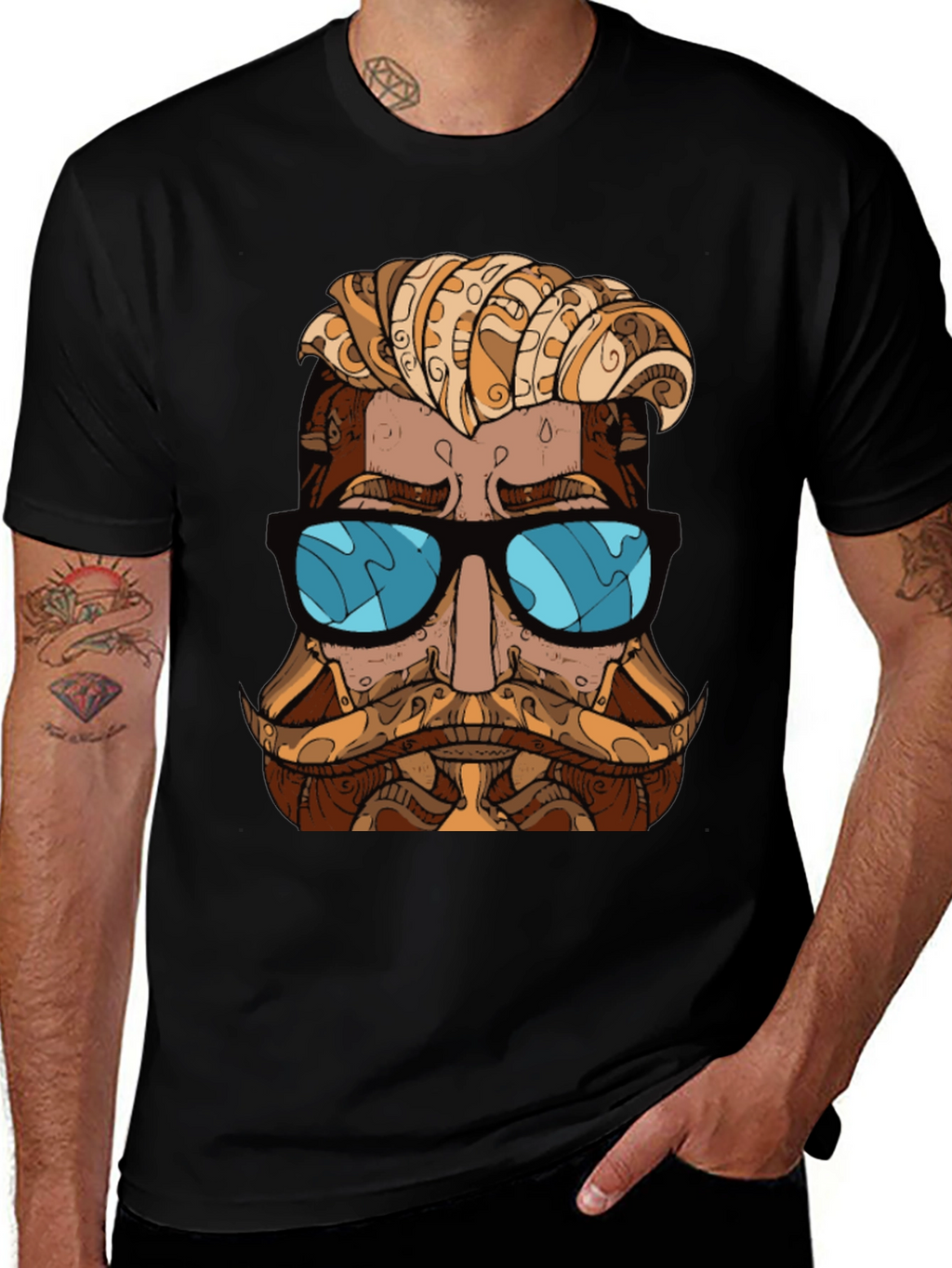Cool Hipster Graphic T-Shirt - Black