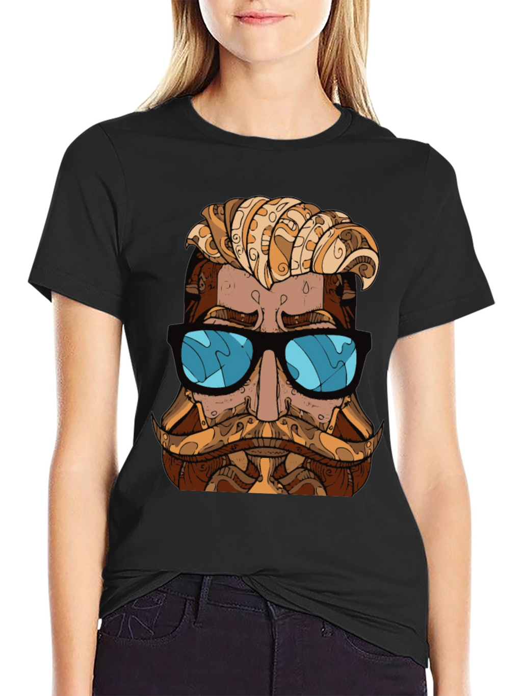Cool Hipster Graphic T-Shirt - Black