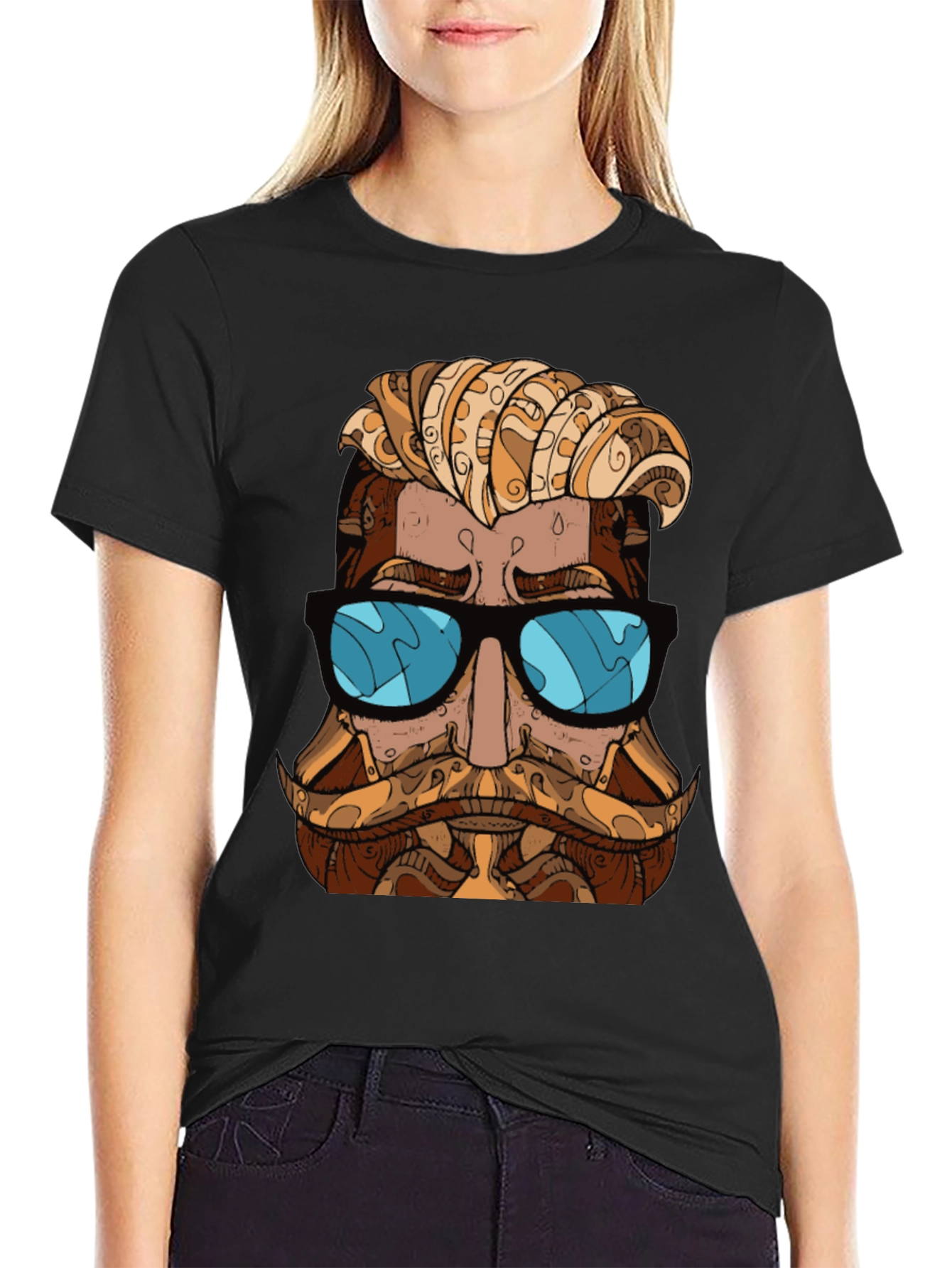 Cool Hipster Graphic T-Shirt - Black
