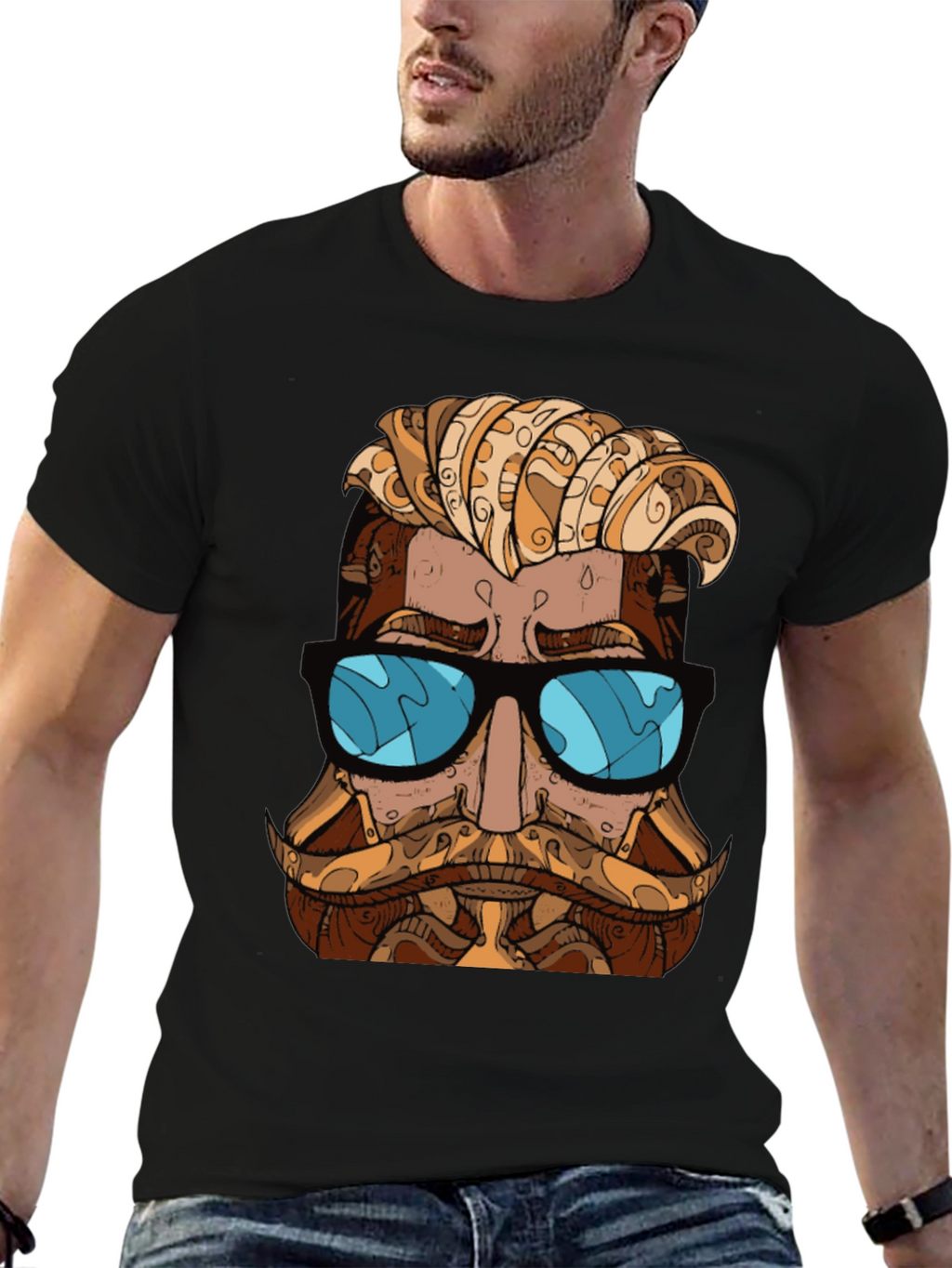 Cool Hipster Graphic T-Shirt - Black