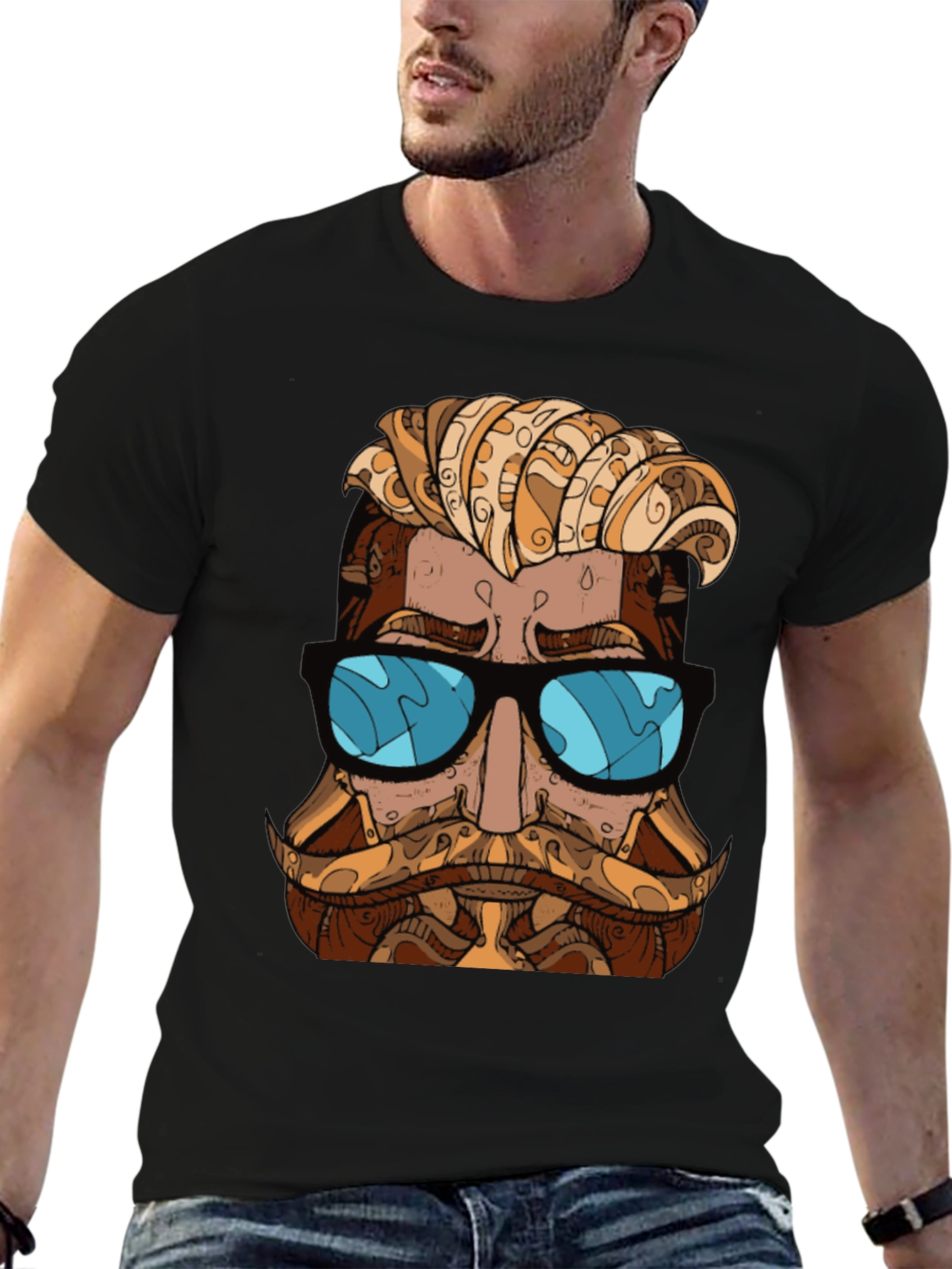 Cool Hipster Graphic T-Shirt - Black