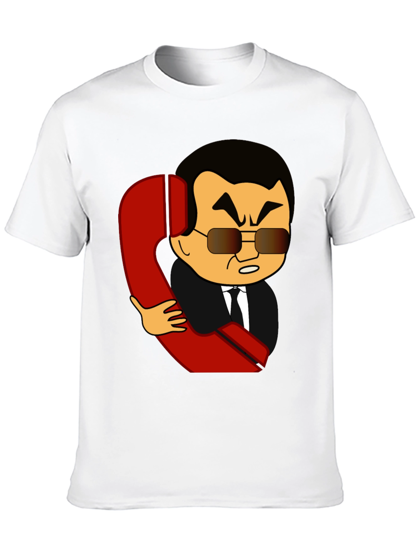 Cartoon Man With Phone Funny Black T-Shirt