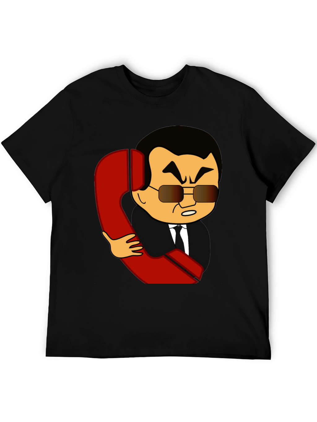 Cartoon Man With Phone Funny Black T-Shirt