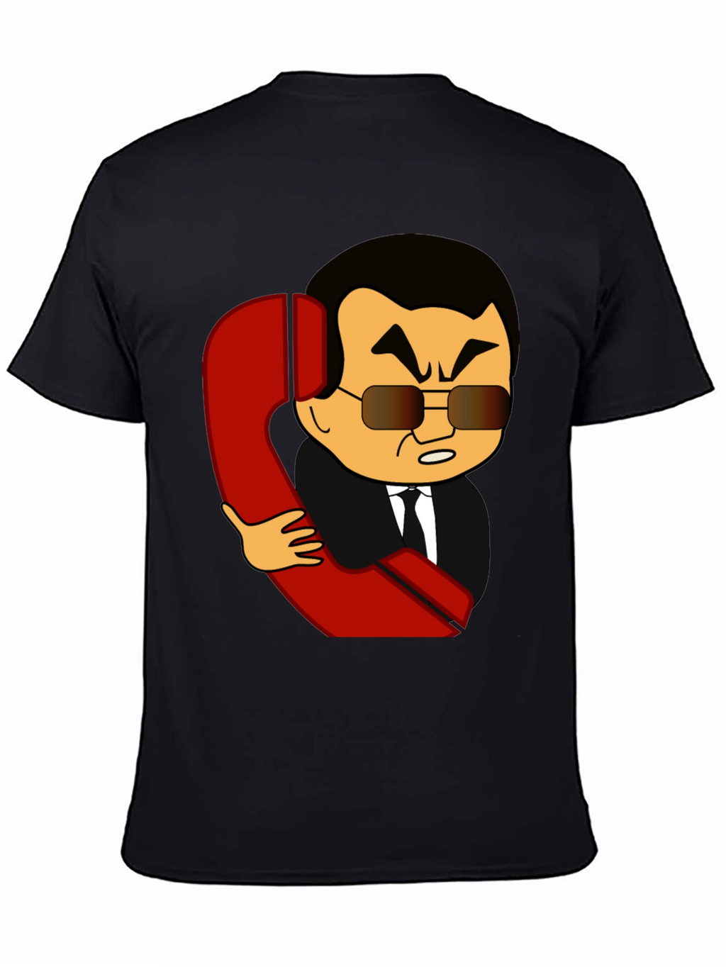 Cartoon Man With Phone Funny Black T-Shirt