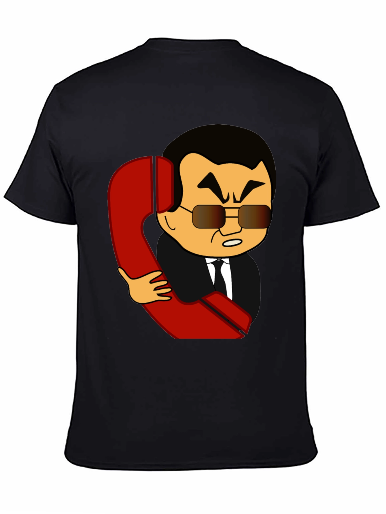 Cartoon Man With Phone Funny Black T-Shirt