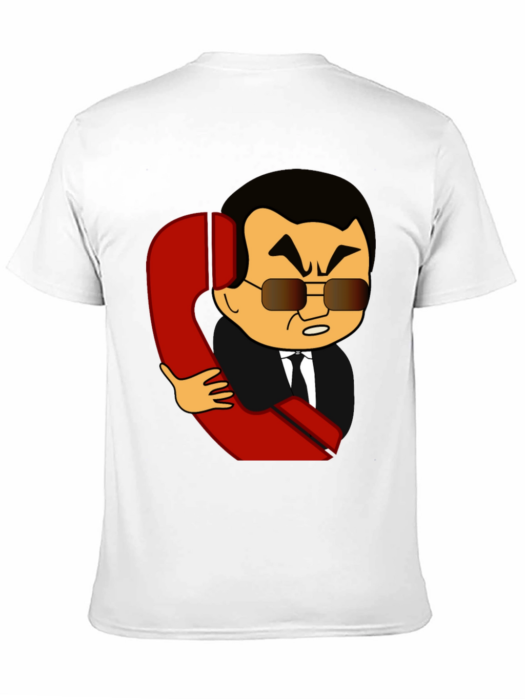 Cartoon Man With Phone Funny Black T-Shirt