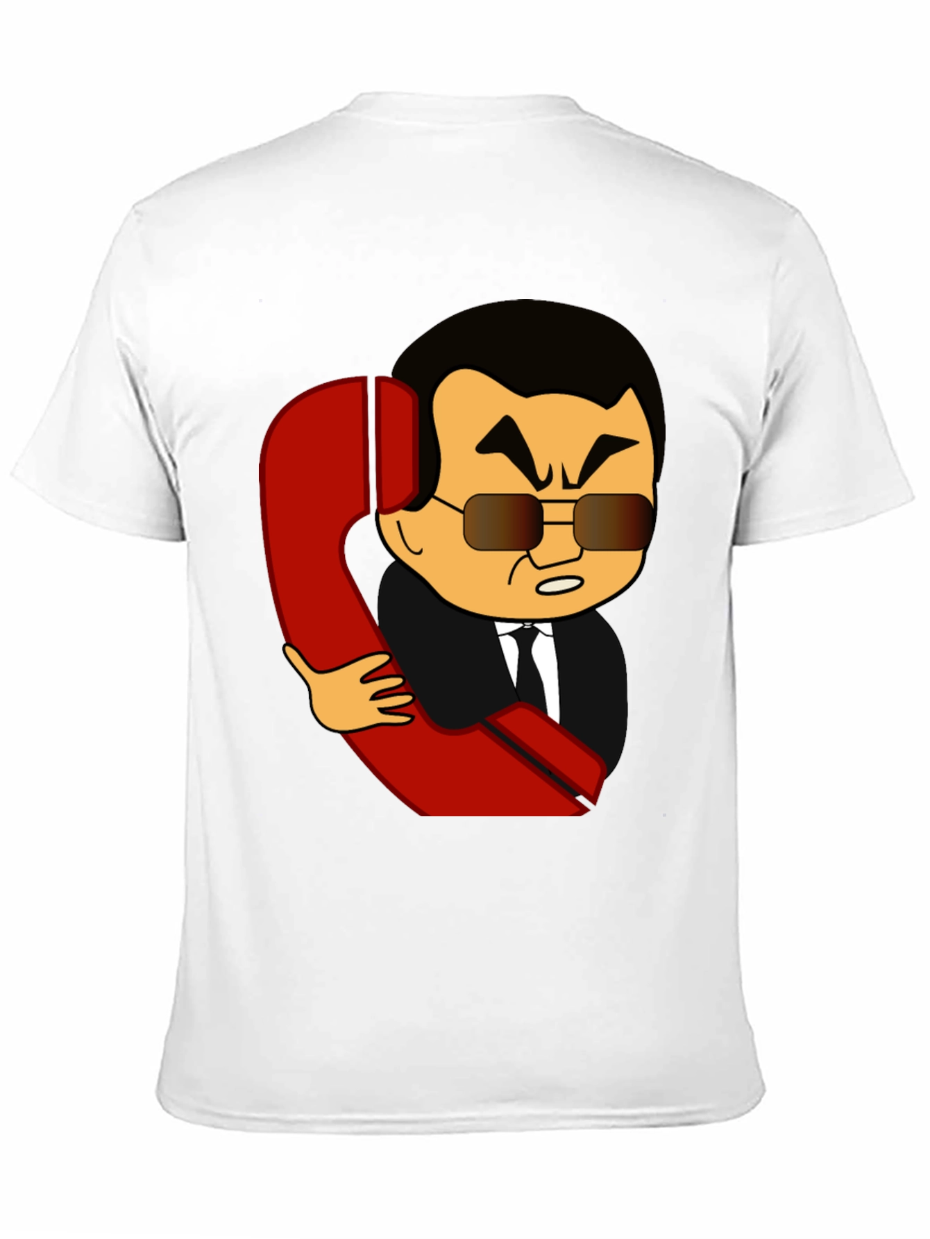 Cartoon Man With Phone Funny Black T-Shirt