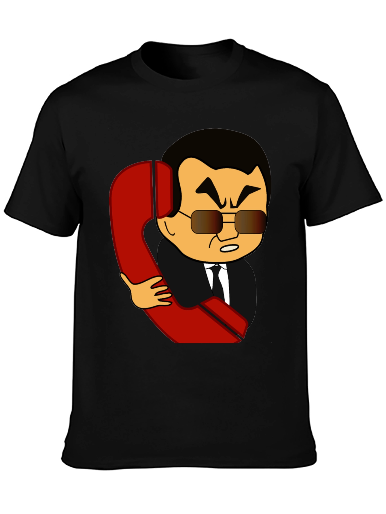 Cartoon Man With Phone Funny Black T-Shirt