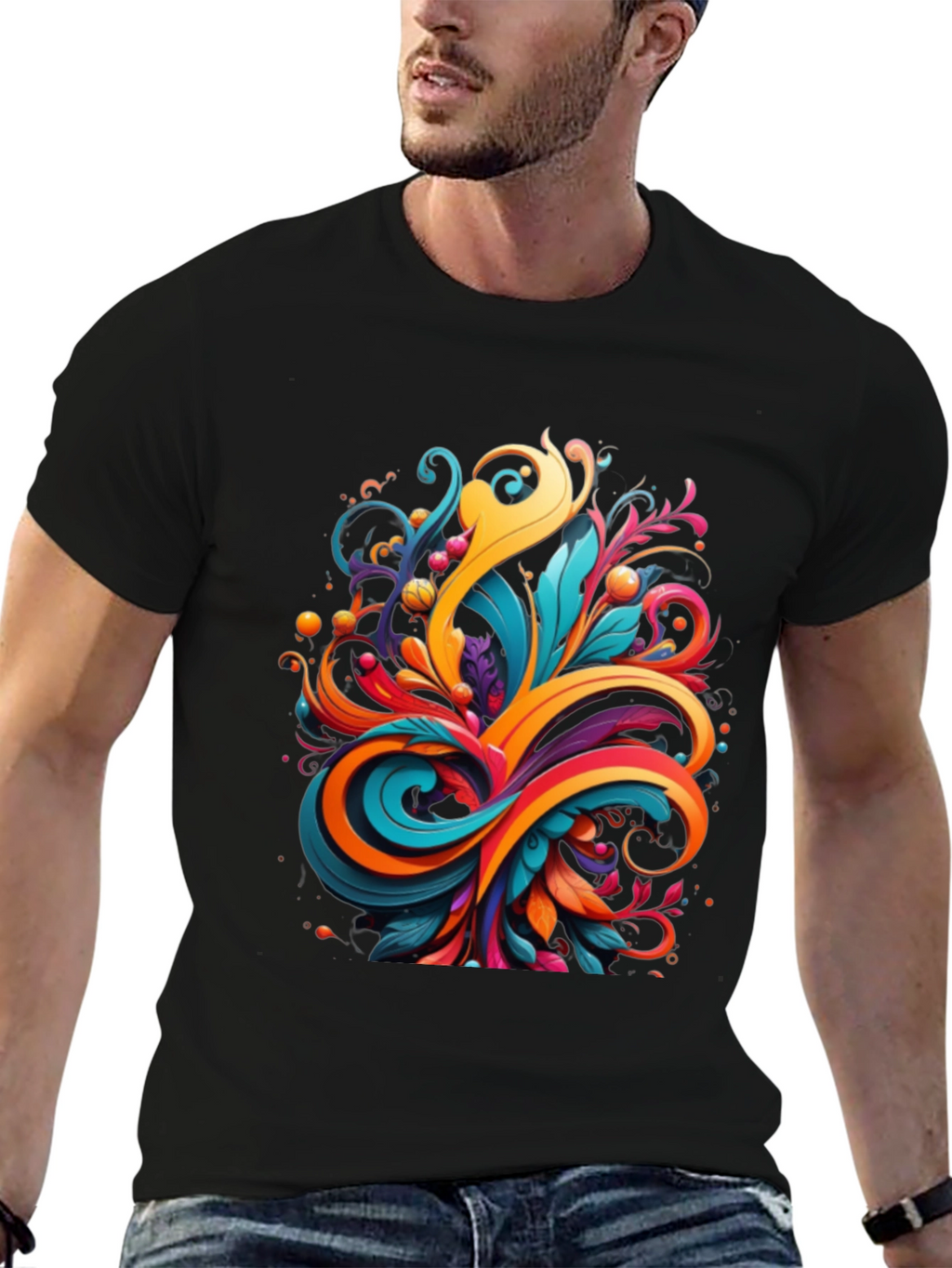 Vibrant Abstract Swirl Graphic Tee