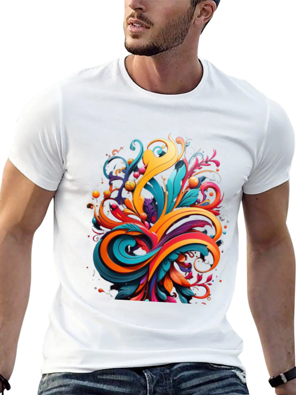 Vibrant Abstract Swirl Graphic Tee