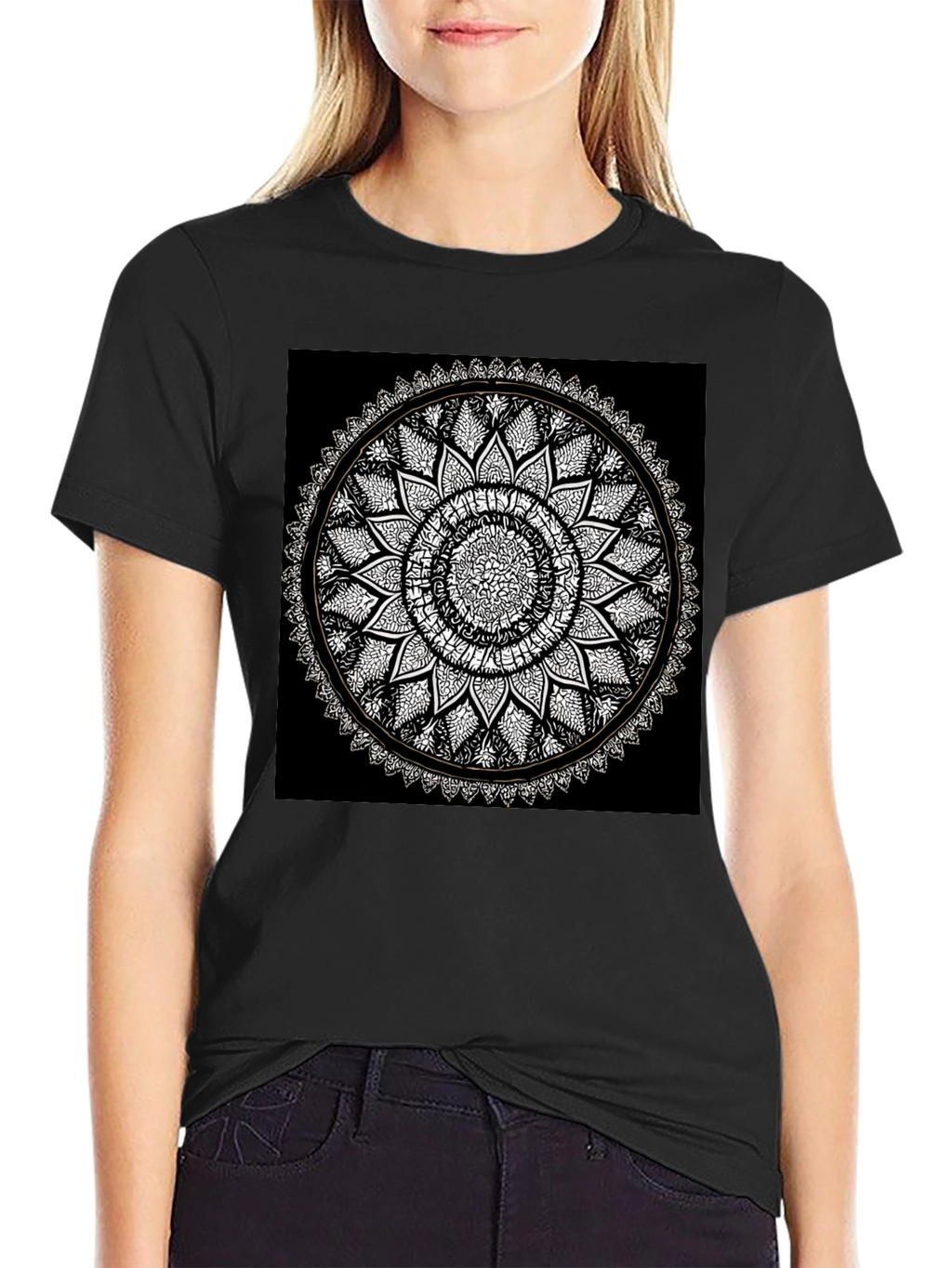 Mandala Print Black T-Shirt