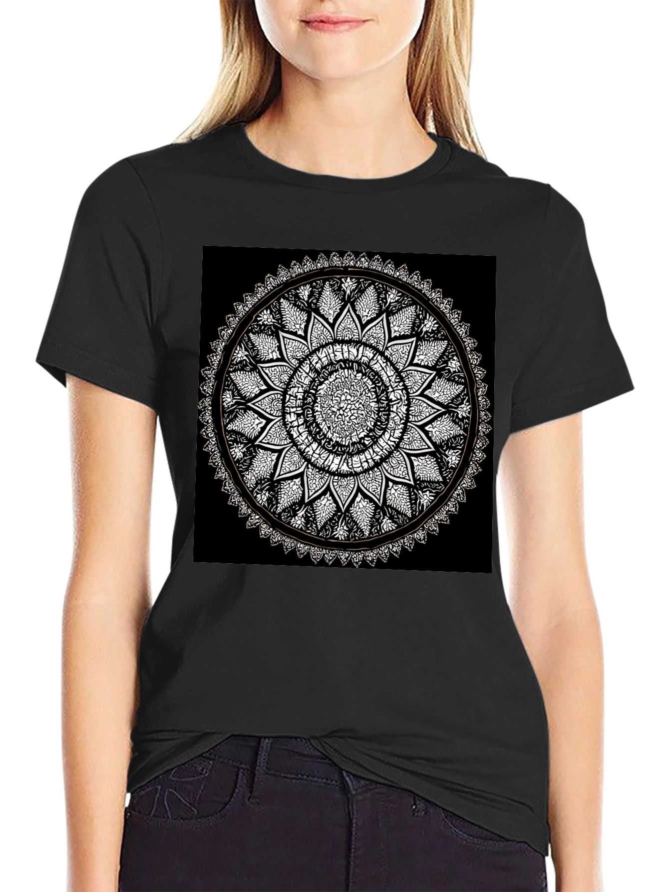 Mandala Print Black T-Shirt