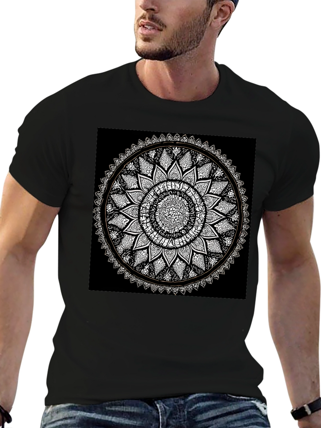 Mandala Print Black T-Shirt