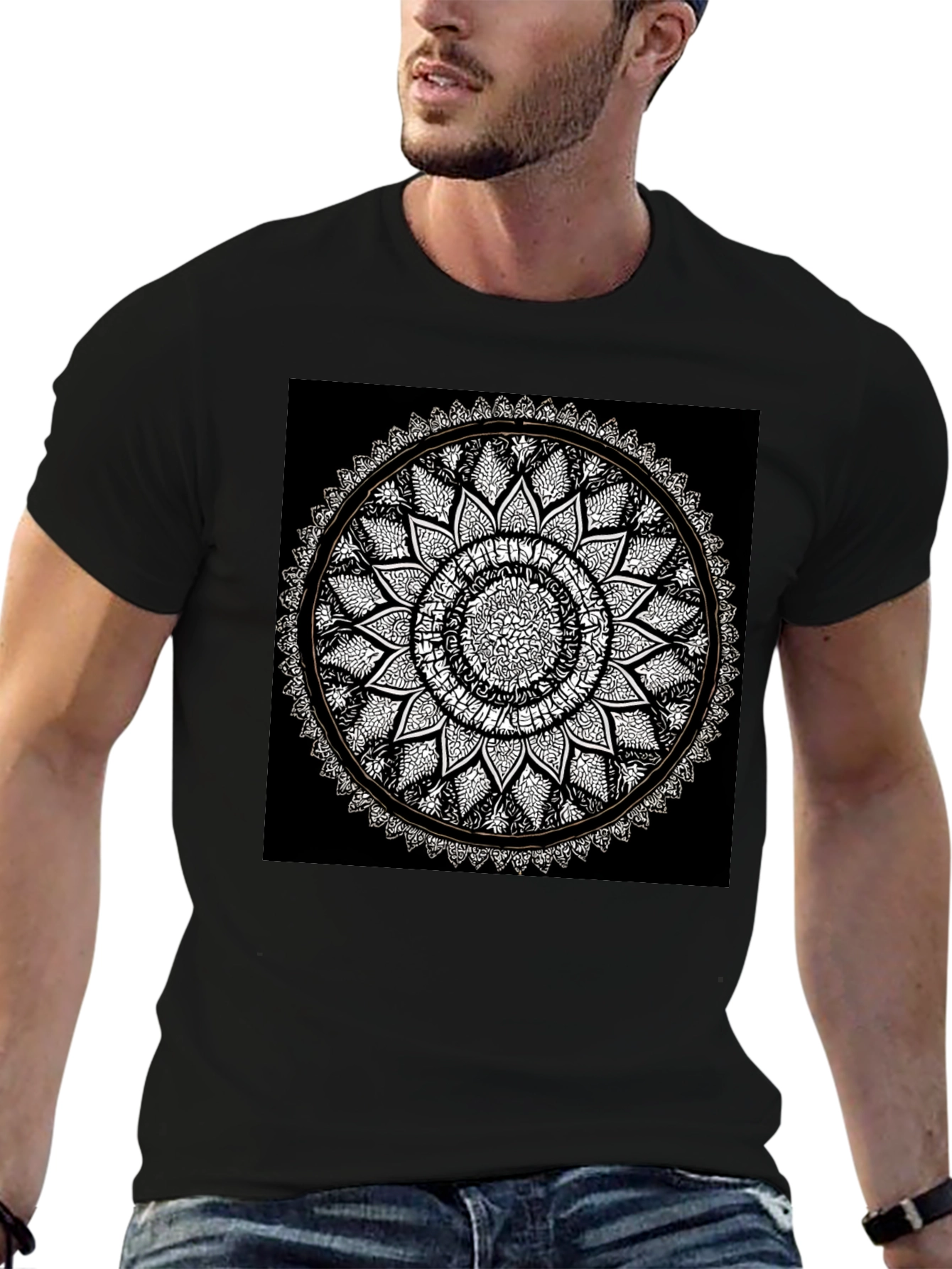 Mandala Print Black T-Shirt