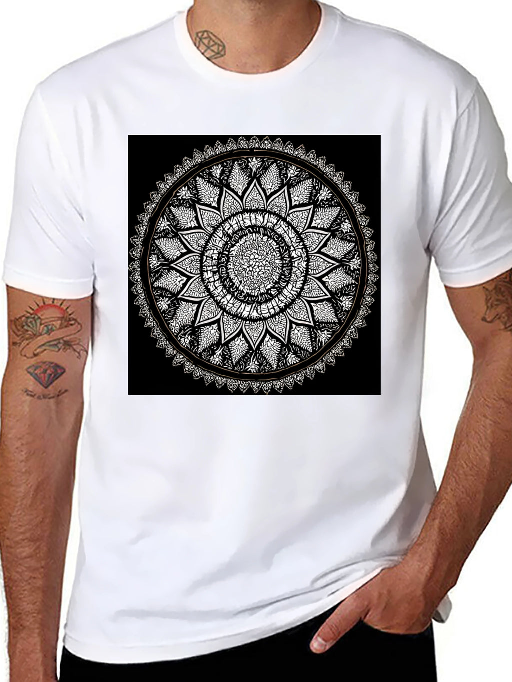 Mandala Print Black T-Shirt