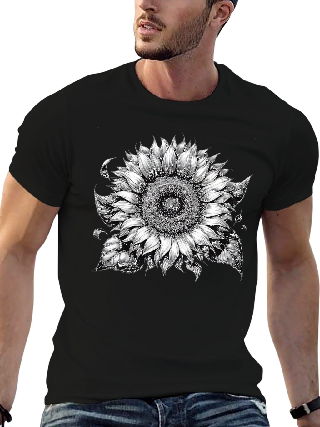 Sunflower Graphic T-Shirt - Black Cotton Blend
