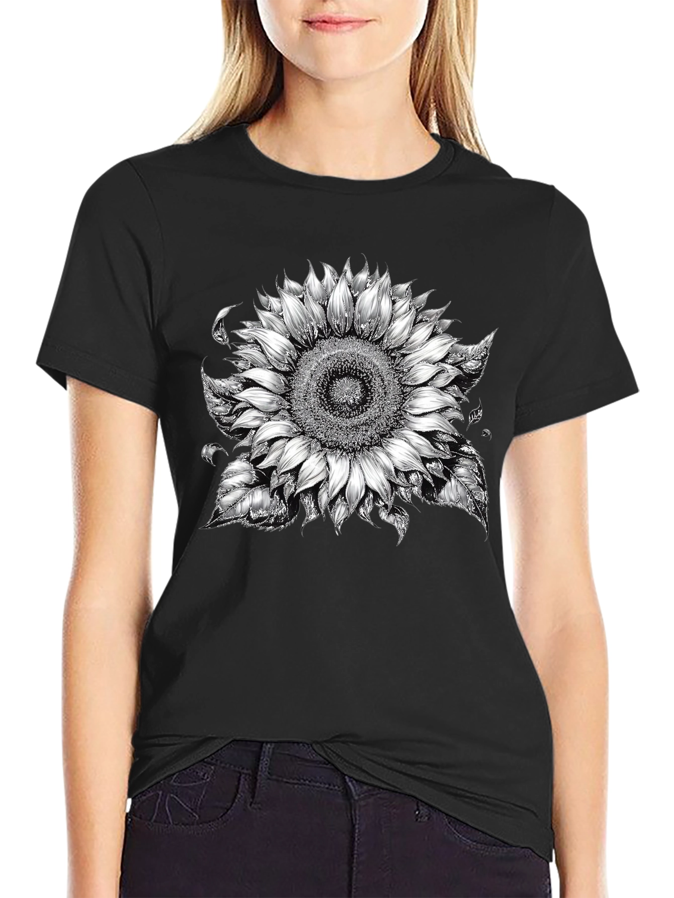 Sunflower Graphic T-Shirt - Black Cotton Blend