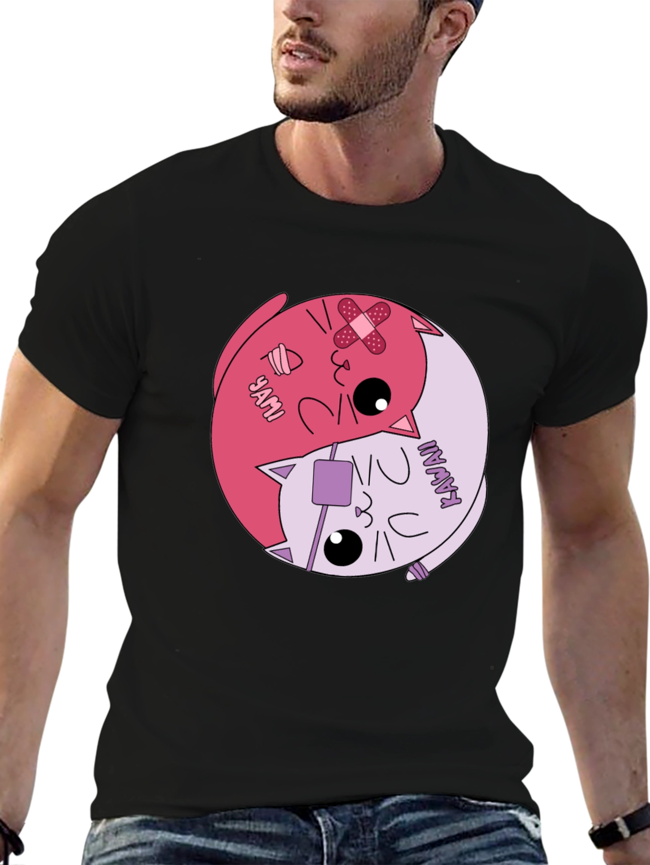 Yami Kawaii Yin Yang Cat Graphic Tee