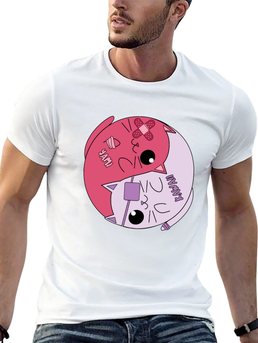 Yami Kawaii Yin Yang Cat Graphic Tee
