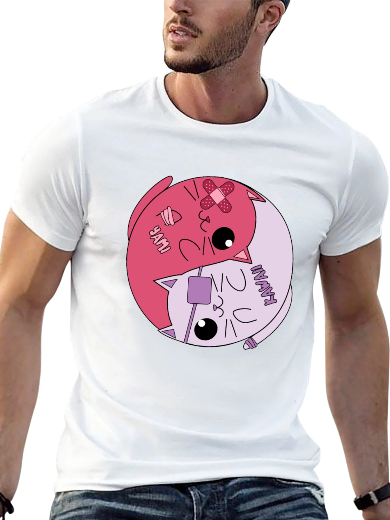 Yami Kawaii Yin Yang Cat Graphic Tee