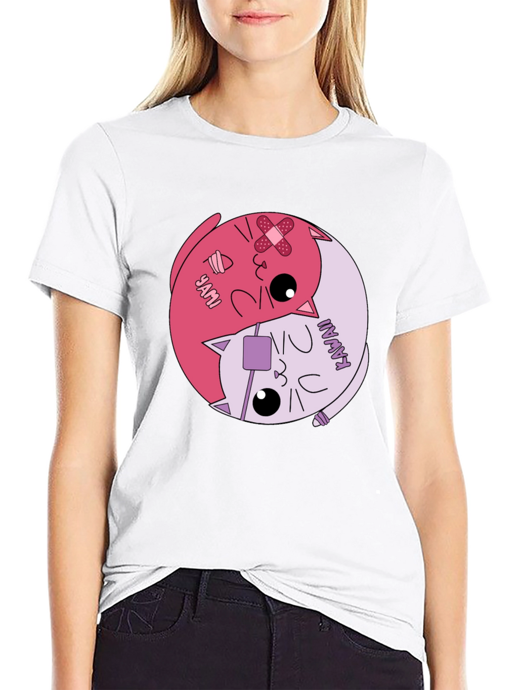 Yami Kawaii Yin Yang Cat Graphic Tee