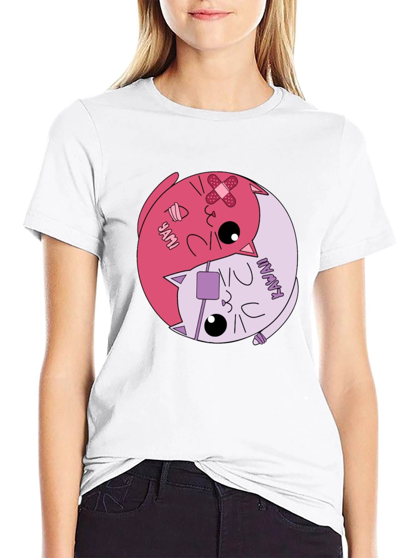 Yami Kawaii Yin Yang Cat Graphic Tee