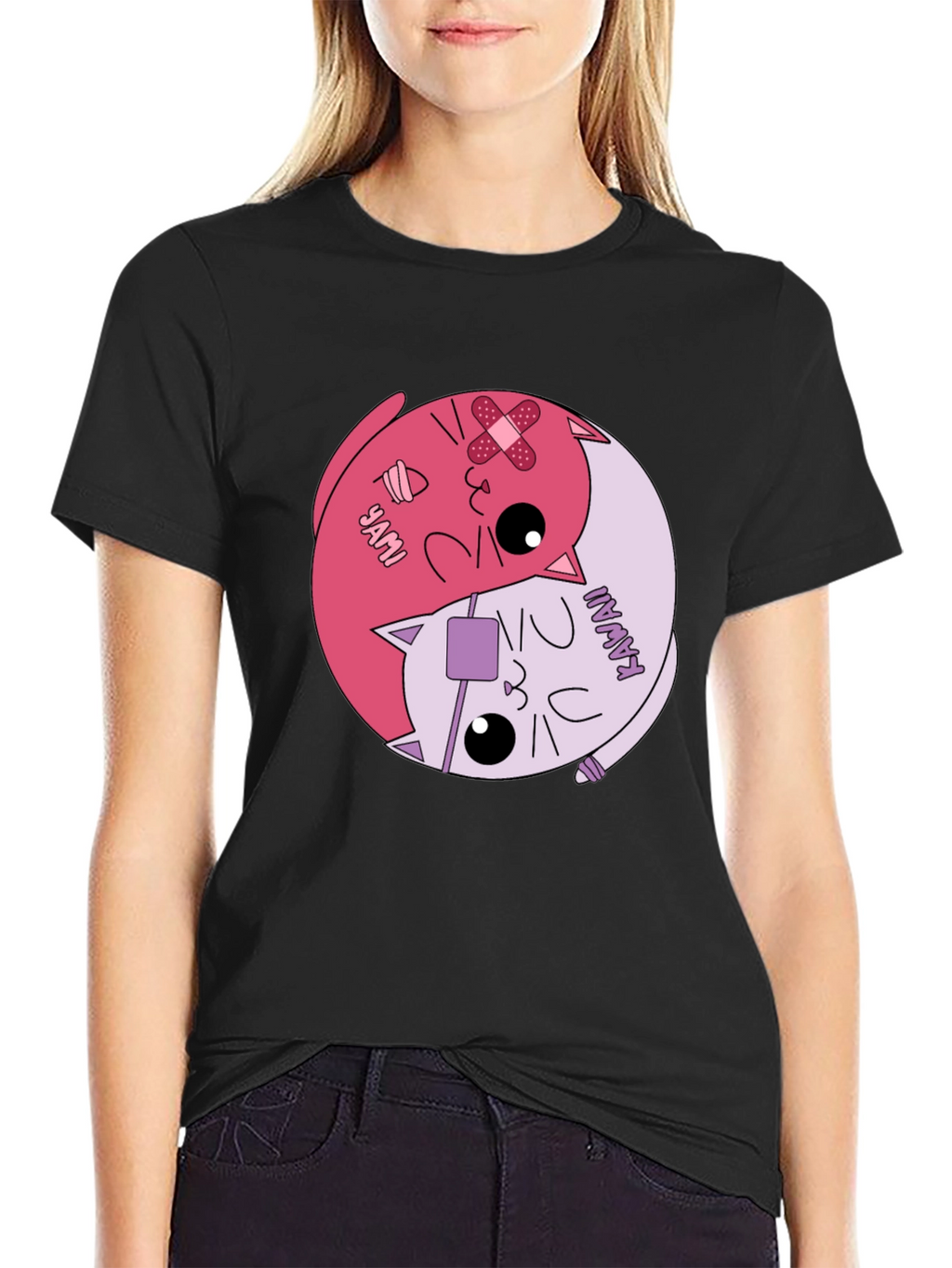 Yami Kawaii Yin Yang Cat Graphic Tee
