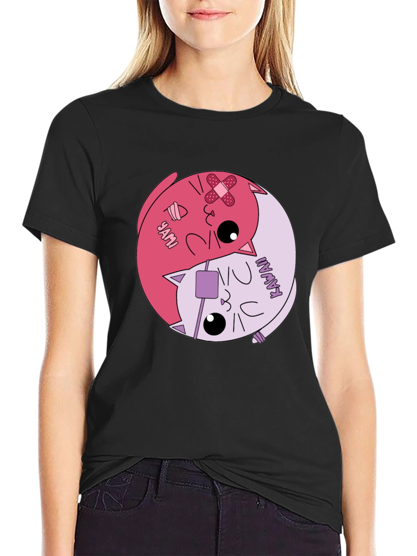 Yami Kawaii Yin Yang Cat Graphic Tee