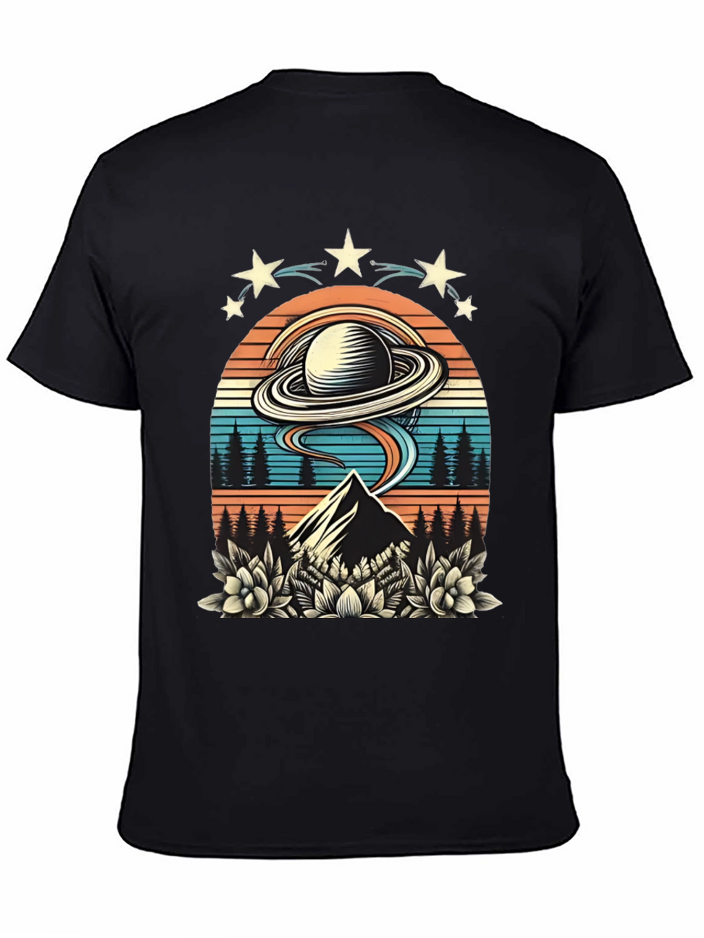 Retro UFO Saturn Mountain Graphic T-Shirt