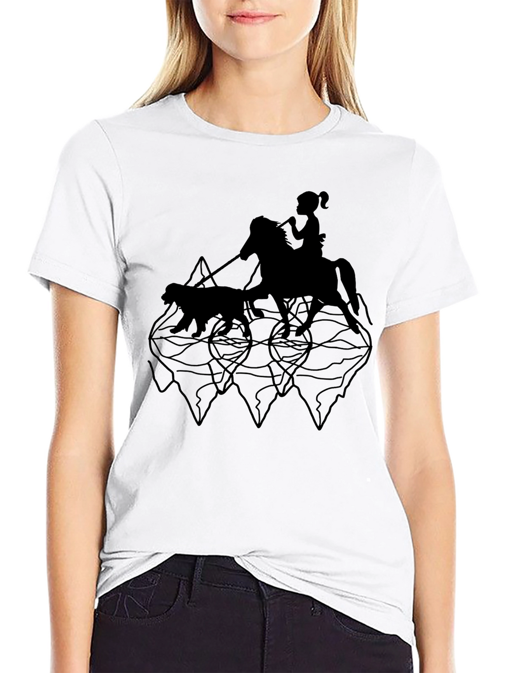 Black Graphic Tee - Horse Rider & Dog