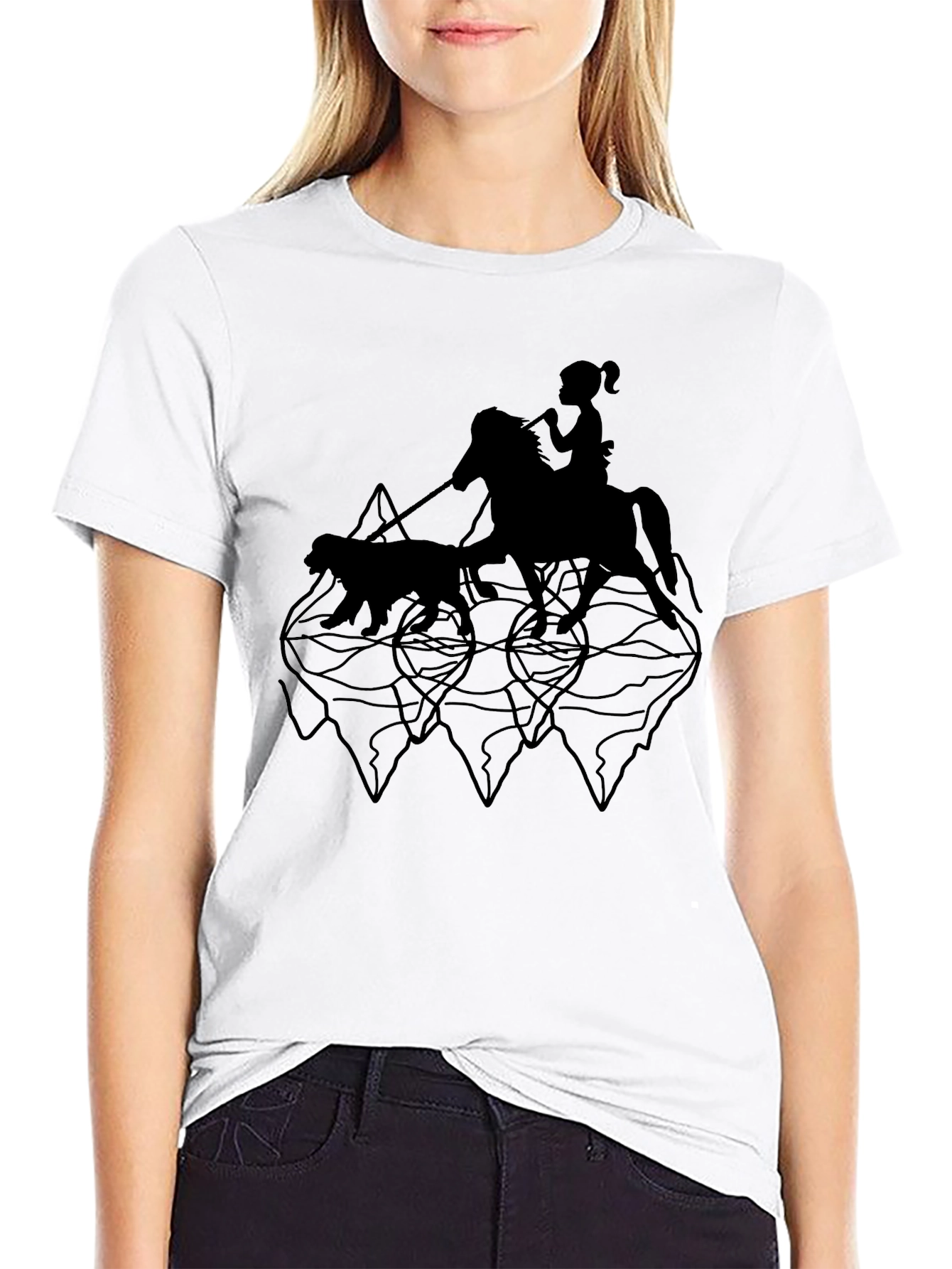 Black Graphic Tee - Horse Rider & Dog