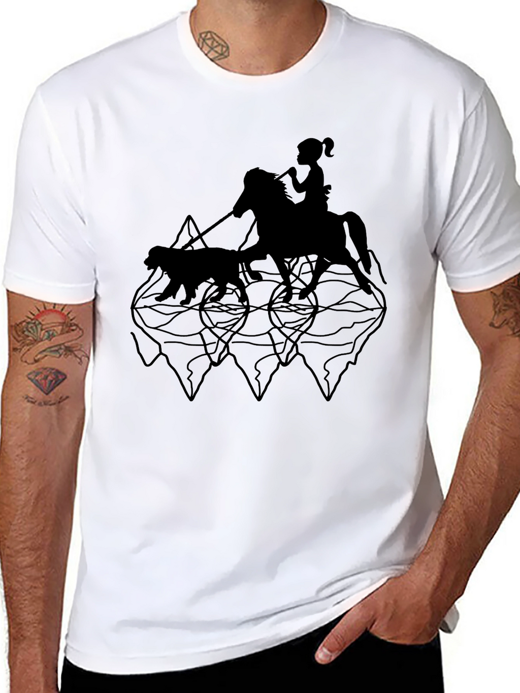 Black Graphic Tee - Horse Rider & Dog
