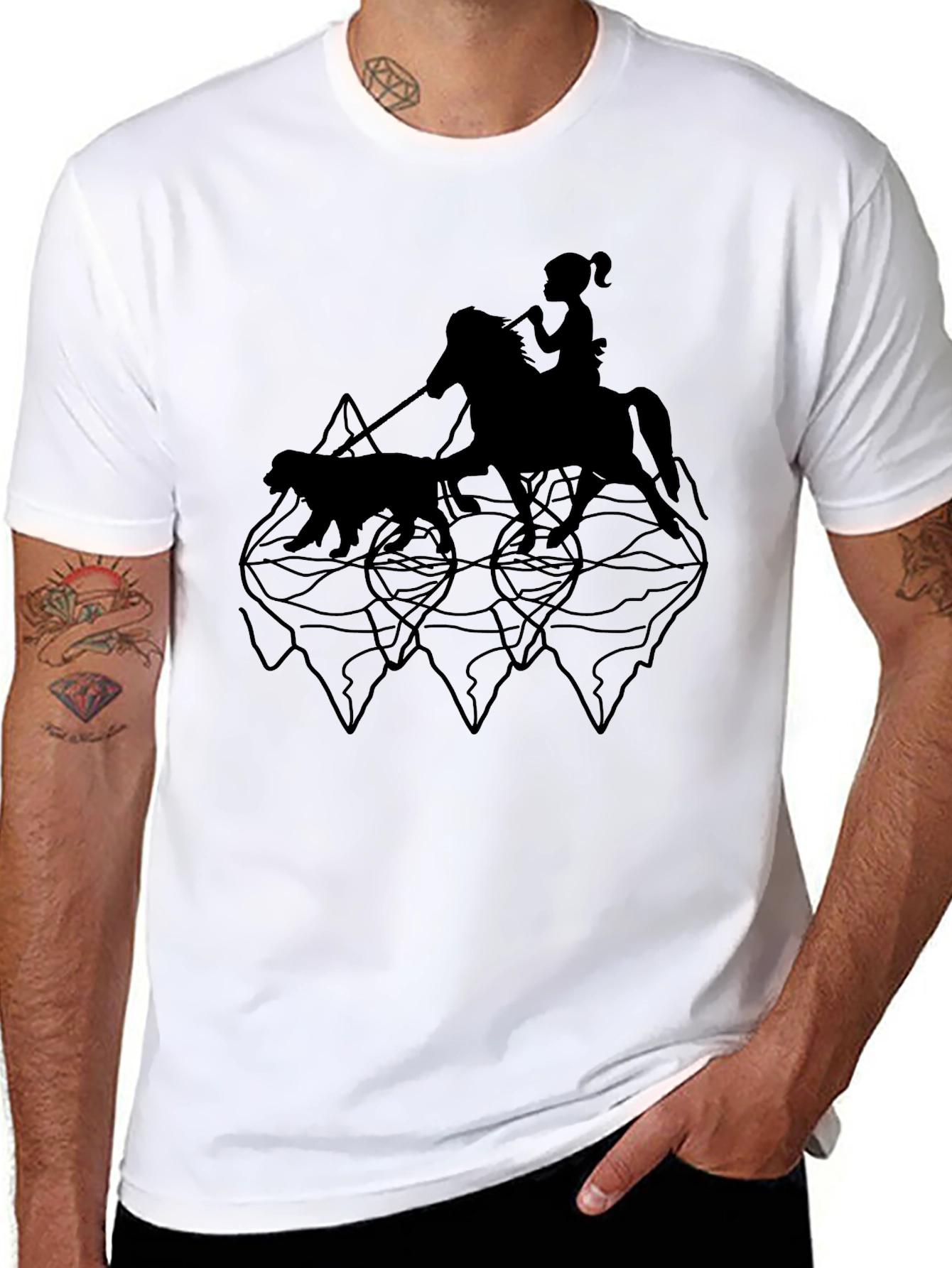 Black Graphic Tee - Horse Rider & Dog