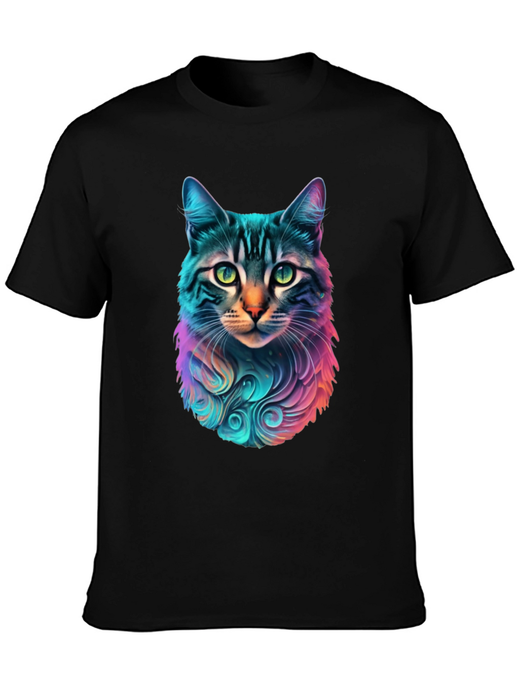 Vibrant Cat Graphic Black T-Shirt
