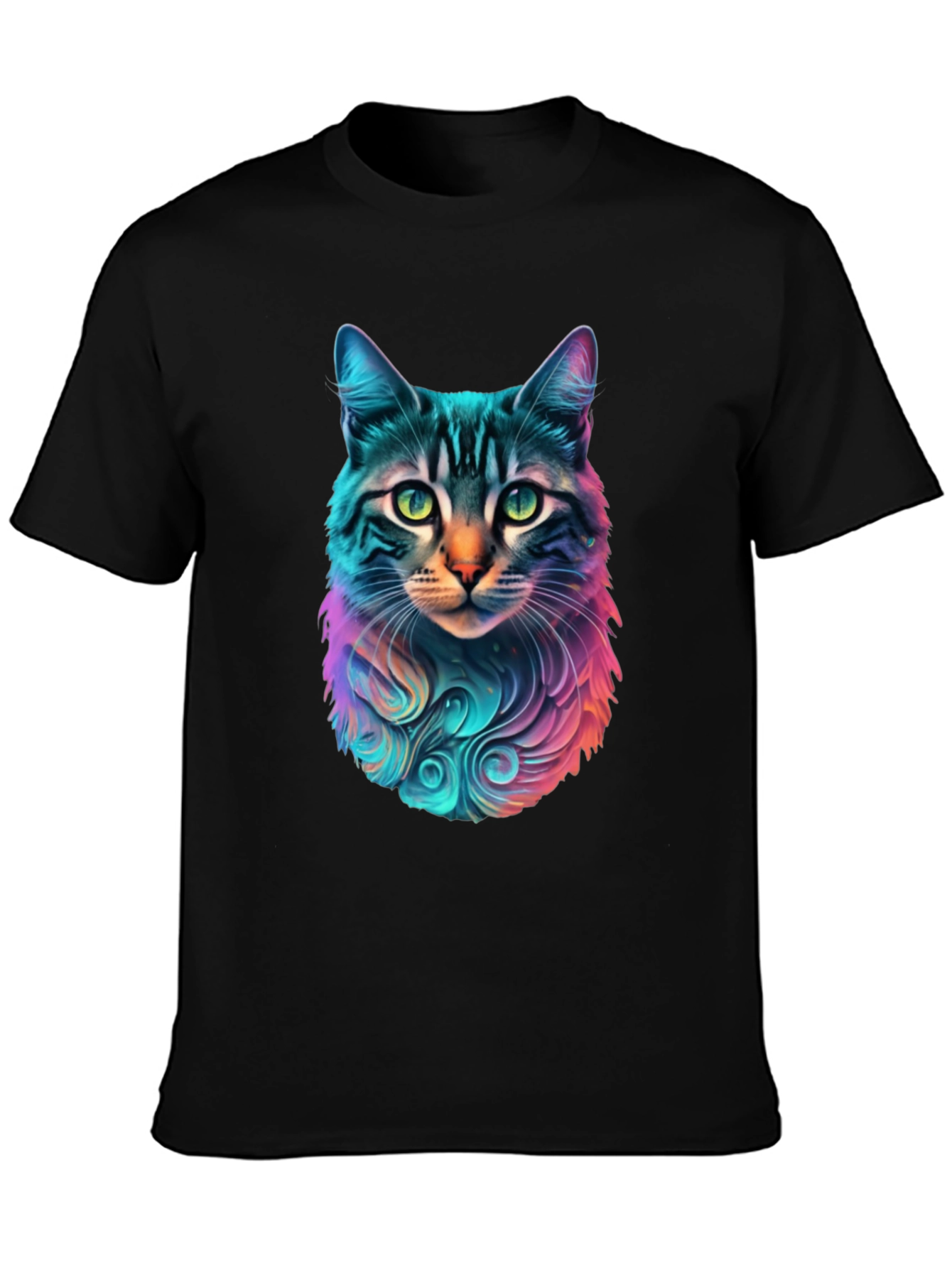 Vibrant Cat Graphic Black T-Shirt