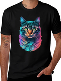Vibrant Cat Graphic Black T-Shirt