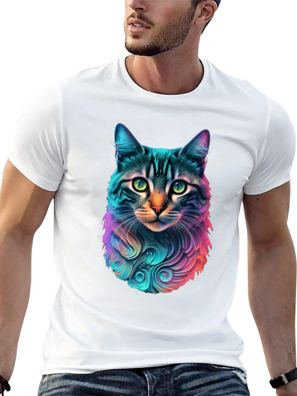 Vibrant Cat Graphic Black T-Shirt