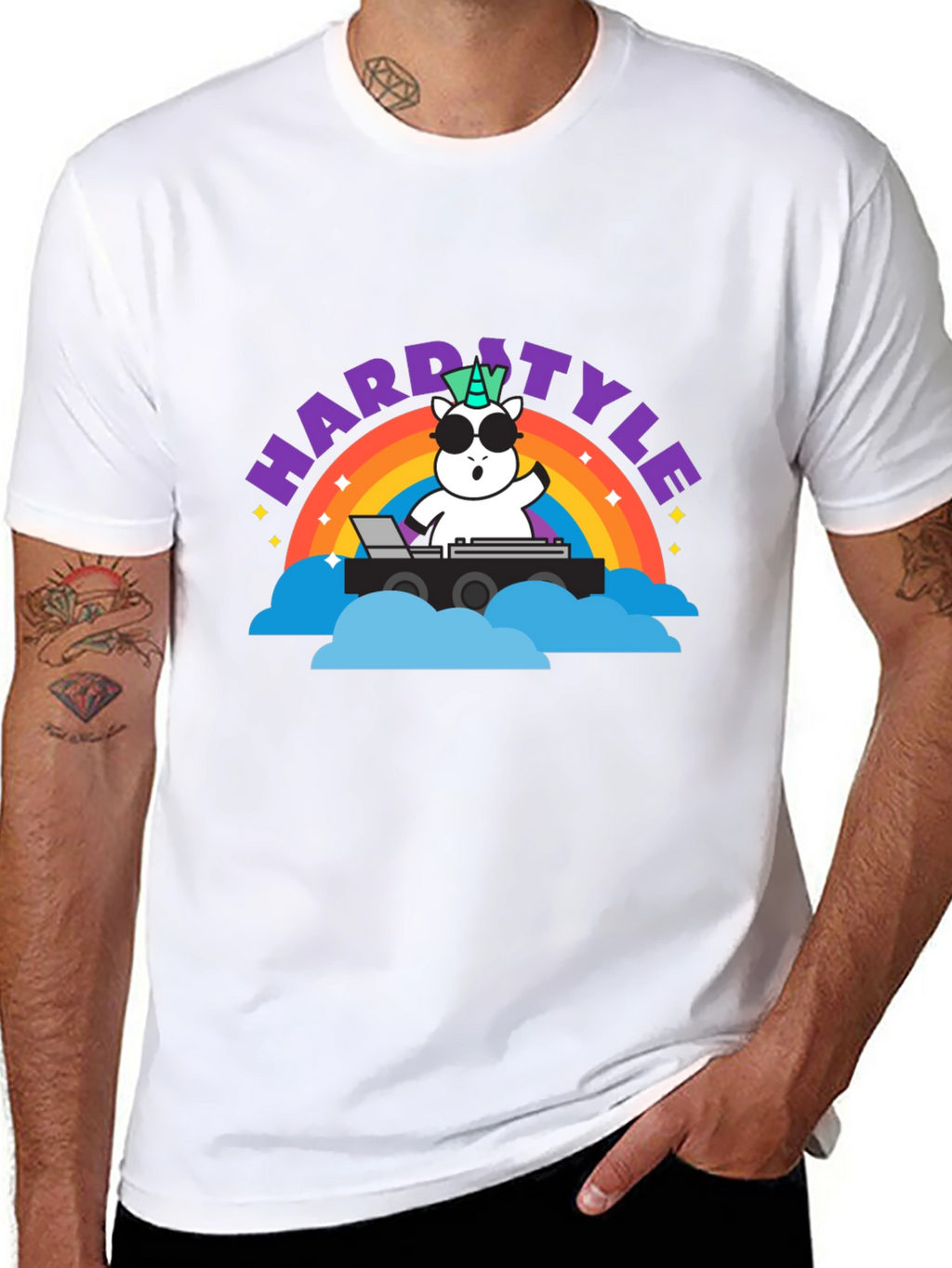 Hardstyle Unicorn DJ Rainbow T-Shirt
