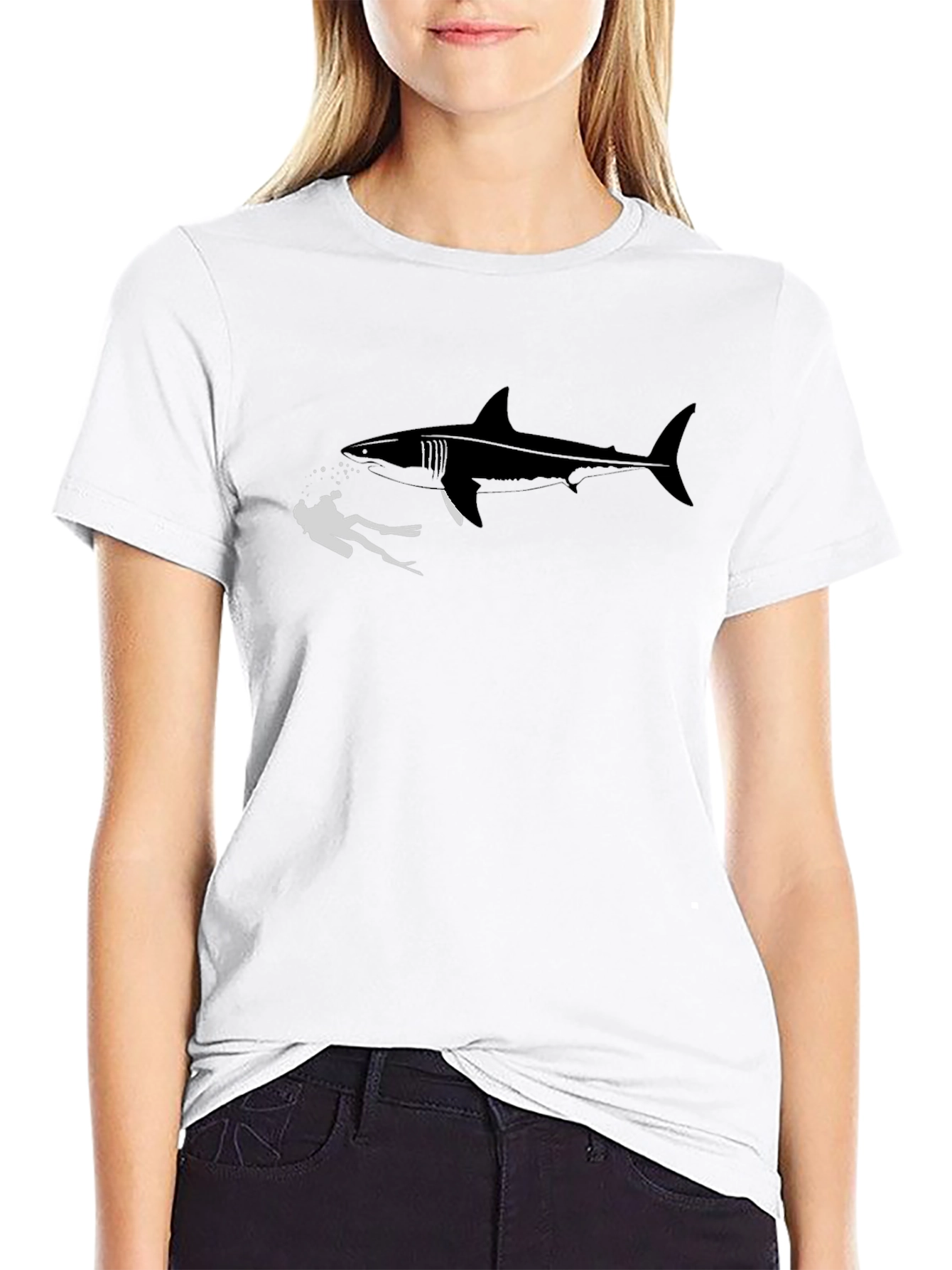 Shark & Diver Black Graphic T-Shirt