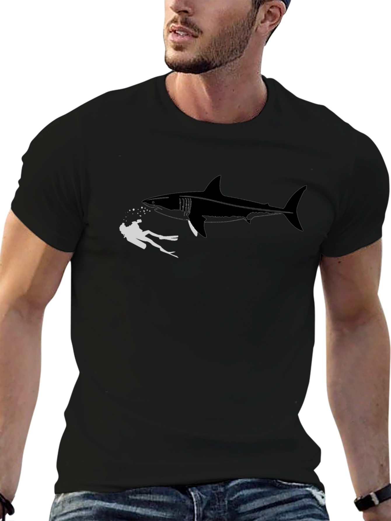 Shark & Diver Black Graphic T-Shirt