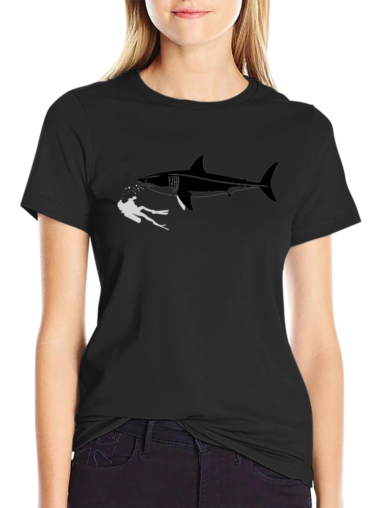 Shark & Diver Black Graphic T-Shirt